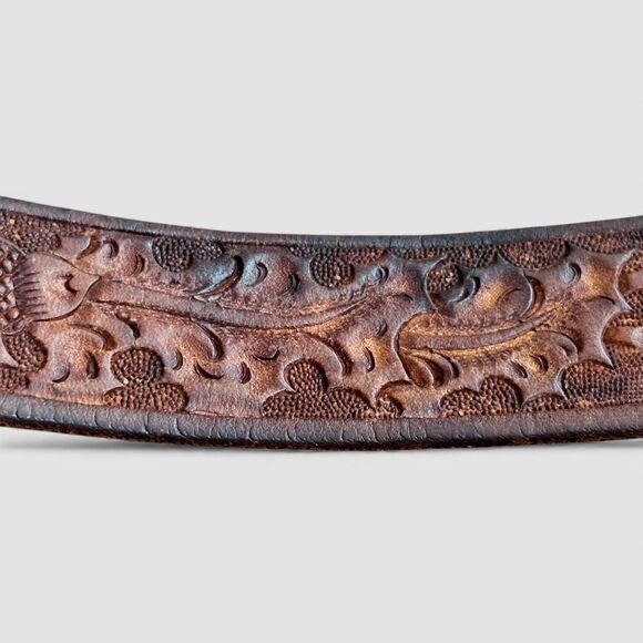 VTG Barrel Racing Cowboy Trophy Belt Buckle Rodeo Western German Silver Tooled - Picture 10 of 11